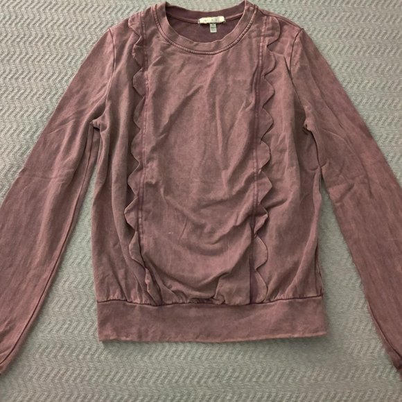 Anthropologie Erin + Ali Scalloped Trim Acid Wash Pullover - Picture 2 of 11